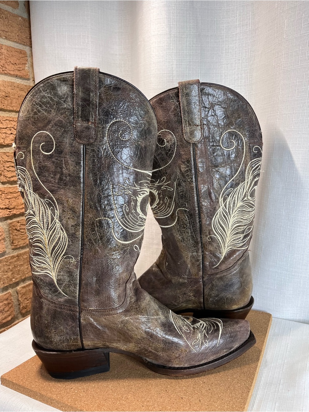 Roper Peacock Feather Western snip toe Cowboy Boots Sz 9 with POCKETS! RARE - Picture 7 of 13